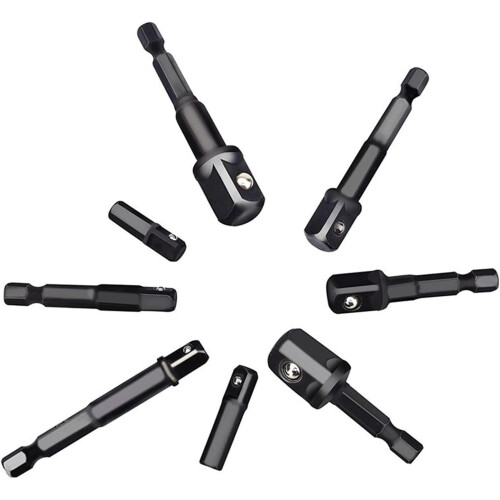 Drill Socket Adapter Set for Impact Driver 8 Pieces Hex Shank to Square Socket Extension Tool Compatible with Standard Drill Bits 2