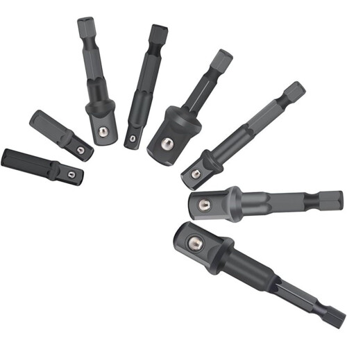 Drill Socket Adapter Set for Impact Driver 8 Pieces Hex Shank to Square Socket Extension Tool Compatible with Standard Drill Bits 1