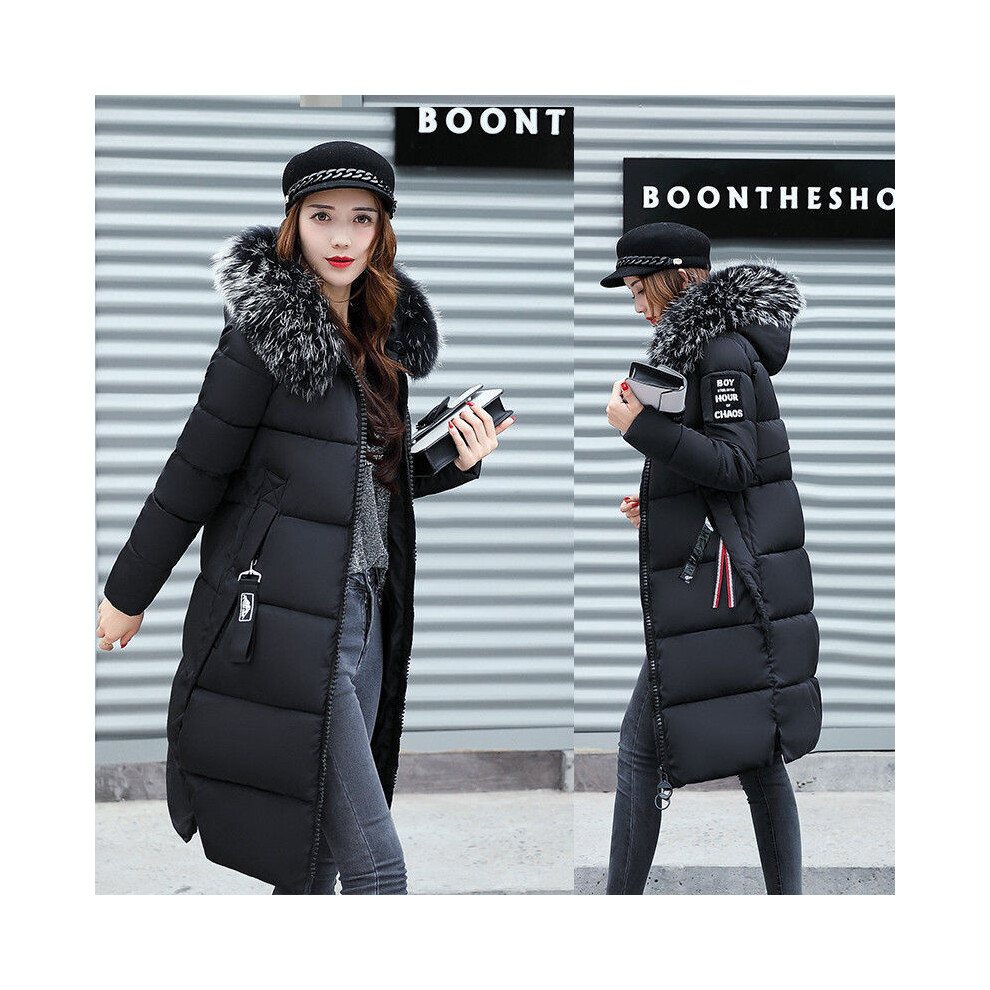 (Black,L)Manteau femme hiver slim veste à capuche parka chaud long rembourré veste outwear