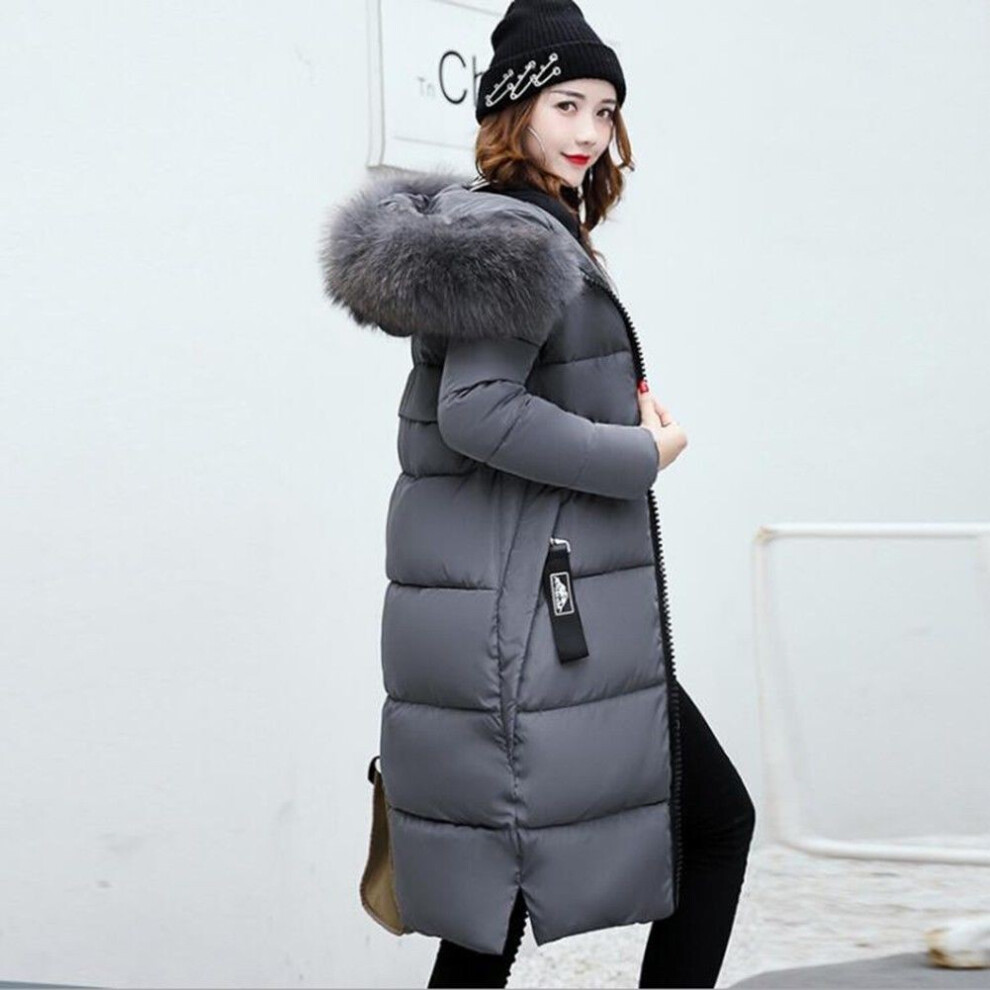 (Gray,3XL)Manteau femme hiver slim veste à capuche parka chaud long rembourré veste outwear