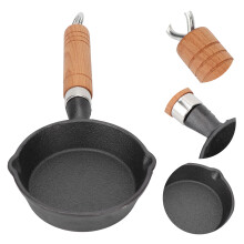 Sartén de hierro fundido de 10 cm de diámetro - 28,5 cm de largo, mango de madera, 530 g