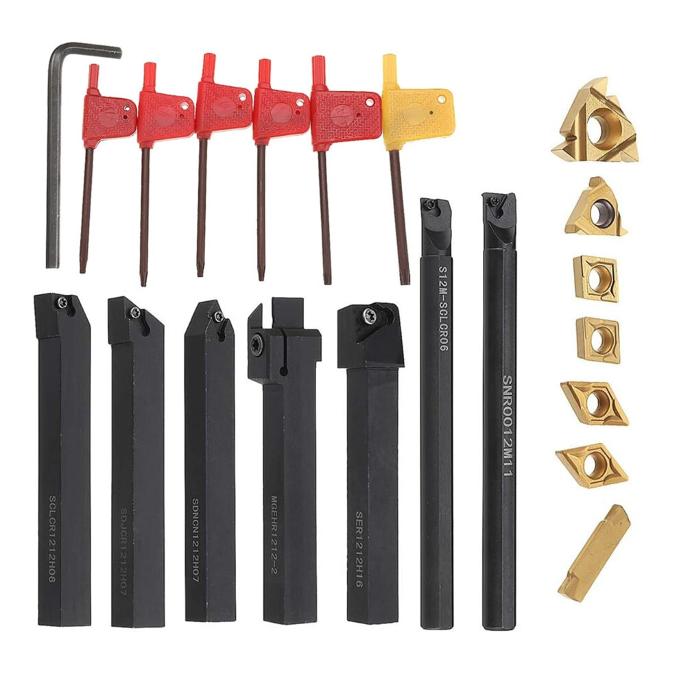 8Mm 12Mm 16Mm Lathe Tool Handle Boring Bar Set With Inserts And Wrenches For Turning And Threading Applications 6276012513348