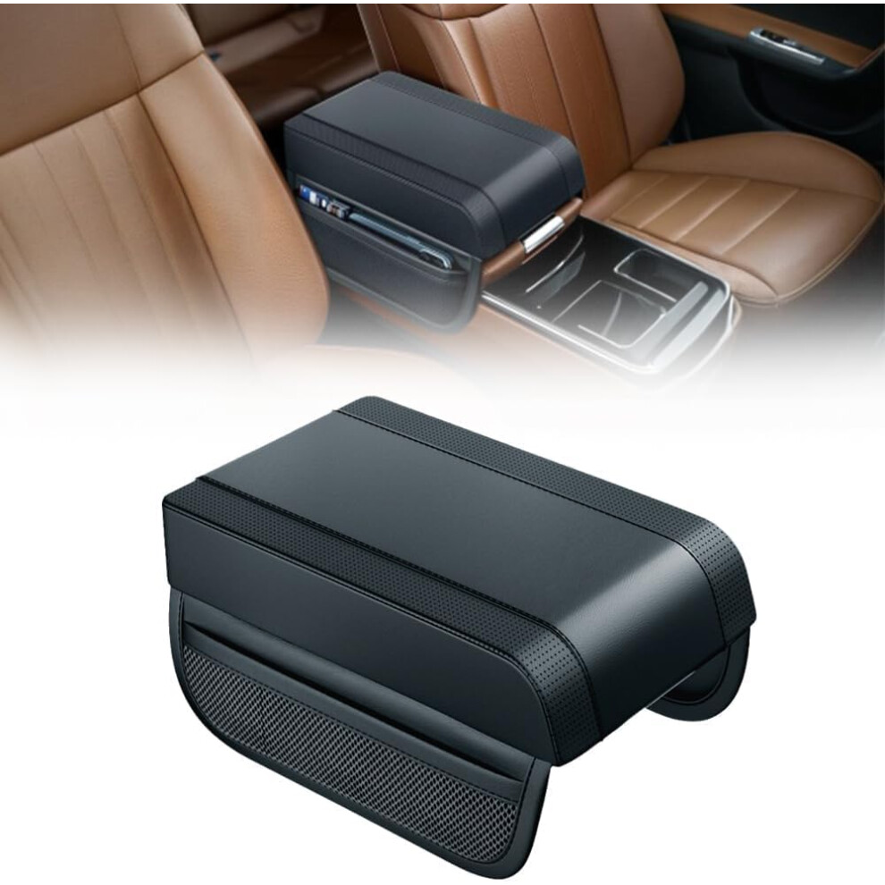 Universal Car Armrest Booster Cushion Pad, Waterproof Leather Memory Foam Console Cover, Elbow Rest For Auto Compatibility Black 6493810706363