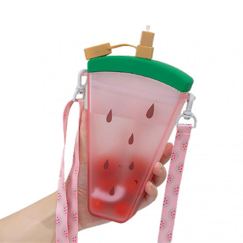 320ml Large Capacity Hanging Strap Fruit Design Plastic Straw Summer Water Cup