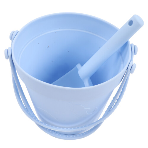 Ensemble de jouets de plage en silicone bleu - seau, pelle