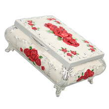 Vintage Schmuckkästchen Rechteckig Vintage Metall Schmuckaufbewahrung Dekoration Box Damen Mädchen Geschenkbox Silber Weiß Rote Rose