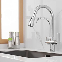 Kitchen Sink Faucet Black Gold Dual Handle Rotatable Filter Tap for Bar Farmhouse Commercial Kitchen Chrome Finish