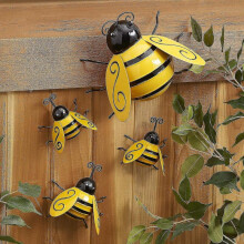 Metal Bee Decor Bumble Bee Garden Accents 3d Honey Bee Wall Ornament Lawn Yard Fence Funny Cute Bee Figurines - Set Of 4