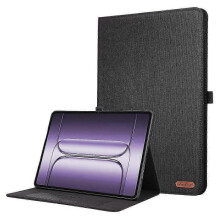 For OnePlus Pad 3 Case with Stand Card Holder Cloth Texture Leather Tablet Cover Black