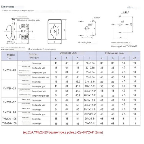 20A Universal Cam Switch LW26-20/2 Dual Power Selection Two Position Bidirectional 2 Section Rotation Switch 1