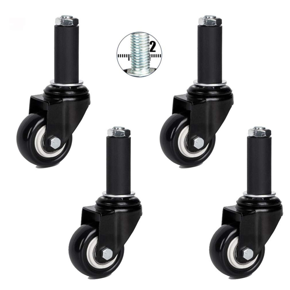 Heavy Castor Wheels 4Pcs Swivel Caster Wheel 2In Polyurethane Black Heavy Duty Threaded Stem M12x60mm 120Kg Capacity 6947110210520