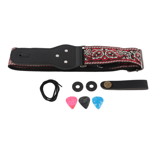 Kit de sangle de guitare : nylon réglable, rouge/gris 1