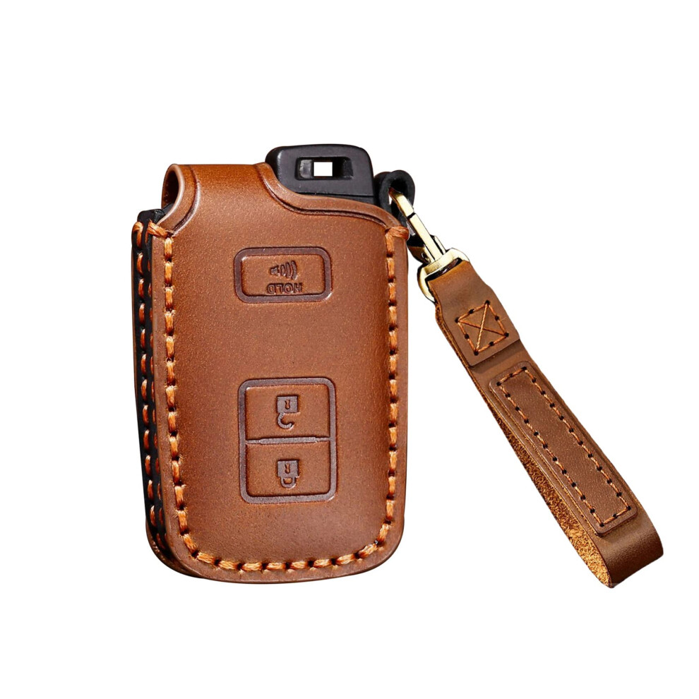 Leather Key Fob Cover For Toyota 4Runner 2021, Tacoma 2020, Tundra, Land Cruiser, Keyless Remote Key Protector, Brown 6947110210964