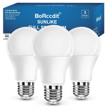 Full Spectrum Light Bulb 6000K A19 E26/E27 9W Bright Light 60W Equivalent Cool White 3-Pack Natural Sunlight Bulbs