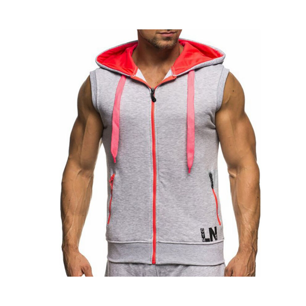 (Light Gray,Xl)Sudadera Con Capucha Sin Mangas Para Hombre Ropa Deportiva Jogger Cremallera Jersey Con Capucha-image