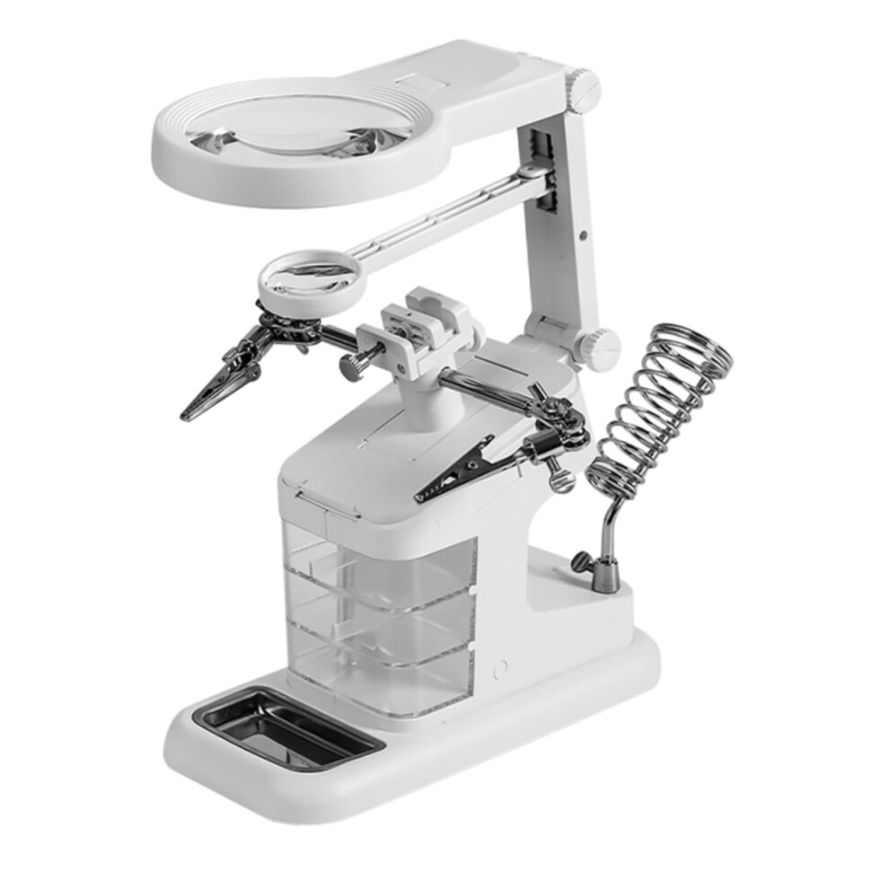 Magnifying Glass Soldering Station With Led Light, Adjustable Welding Holder, White Abs Magnifier Stand For Electronics Repair 6947110211183