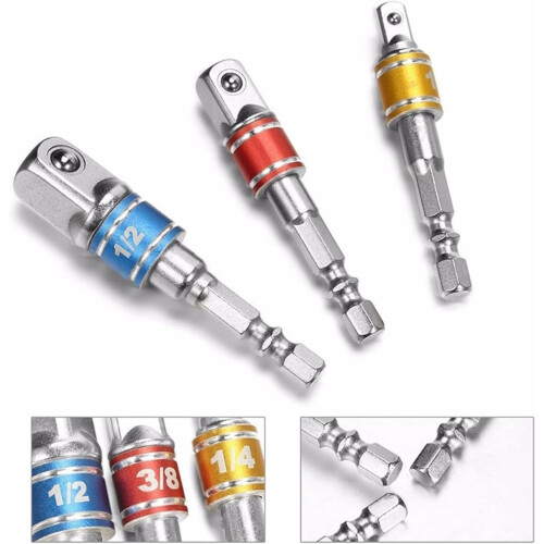 Hex Drill Power Bit Socket Drive Adaptor Set 1/4" 3/8" 1/2" Hex Shank Extension with Fixed Collar for Impact Wrenches 2