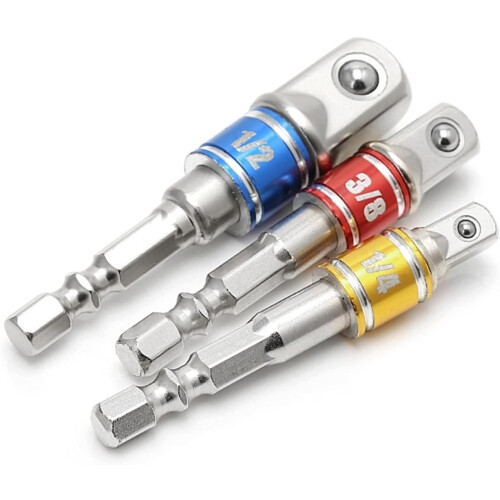 Hex Drill Power Bit Socket Drive Adaptor Set 1/4" 3/8" 1/2" Hex Shank Extension with Fixed Collar for Impact Wrenches 1