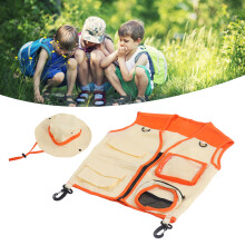 Kinder Outdoor-Abenteuerweste Hut Set Kind Waschbares Entdecker-Kostüm für Cosplay Camping Reisen Orange