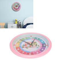 Wanduhr aus Kunststoff, bunte Cartoon-Quartz-Uhr für das Lernen, zum Aufhängen im Kinderzimmer oder Klassenzimmer, Pink