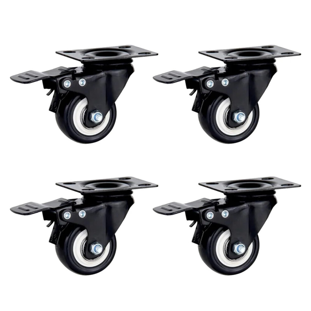 4Pcs Heavy Duty Rubber Wheel Casters 2 Inch With Brakes, 360 Degree Industrial Furniture Caster Rollers For Office Use 6493810707865