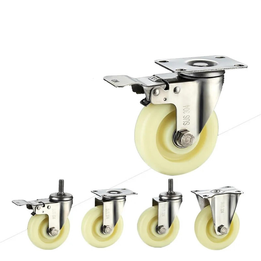 304 Stainless Steel Casters Wheels 2 Inch Nylon Wheel High Load Bearing No Rust For Humid Environment M10 Universal 2Pcs 6947110211749