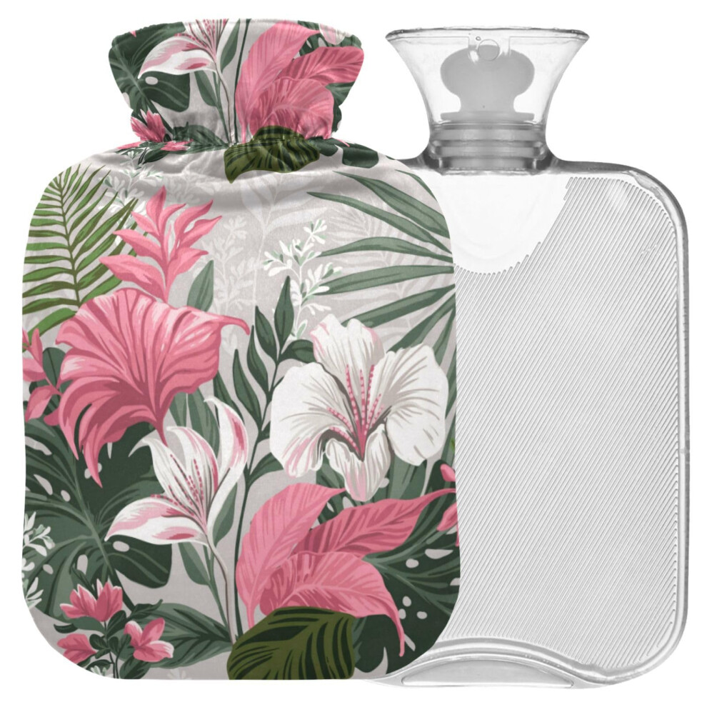 Tropical Floral Hot Water Bottle 1L with Cover for Hot and Cold Therapy, Pain Relief, Bed Warmer, Hand and Feet Comfort