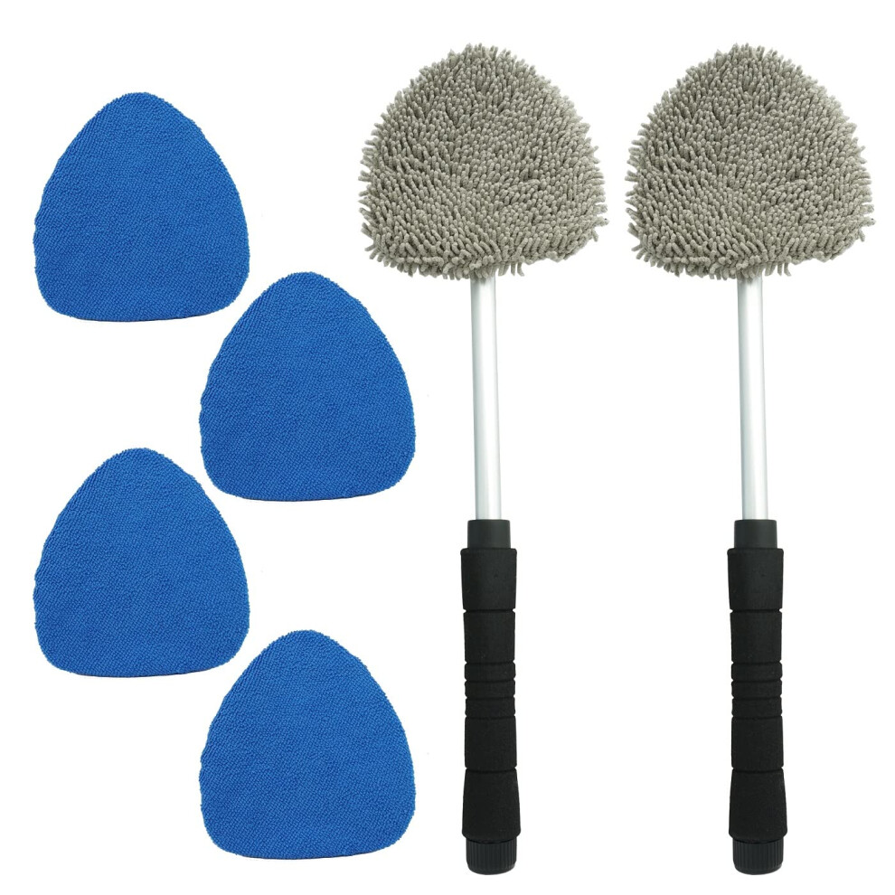 Car Windshield Cleaning Tool With Extendable Handle, 4 Microfiber Cloths, 2 Chenille Pads, Streak-Free Anti-Fog Car Window Cleaner 6482260702957