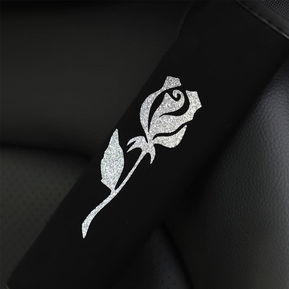 Roses Car Seat Belt Cover 2Pcs Soft Shoulder Strap Harness Pads For Cars Trucks Suvs Universal Comfort Cushion Silver 6482260703190