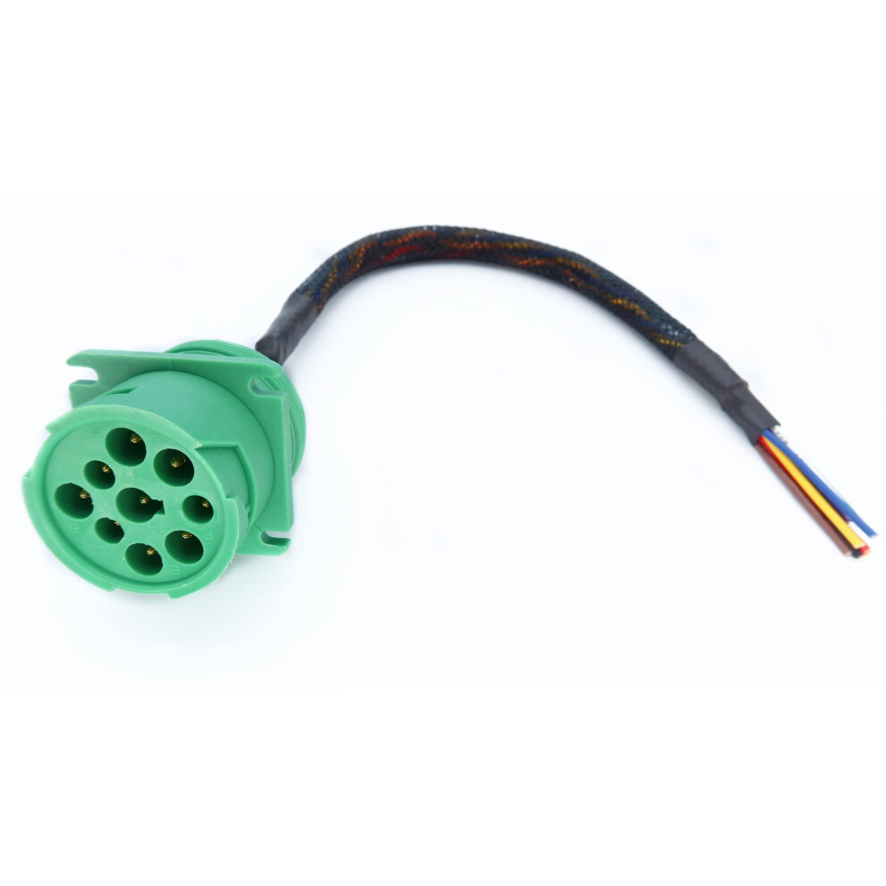 Type 2 J1939 Pigtail Cable Female 9-Pin To Open End Flange 1Ft Length For Heavy-Duty Vehicle Compatibility Green 6482260705453