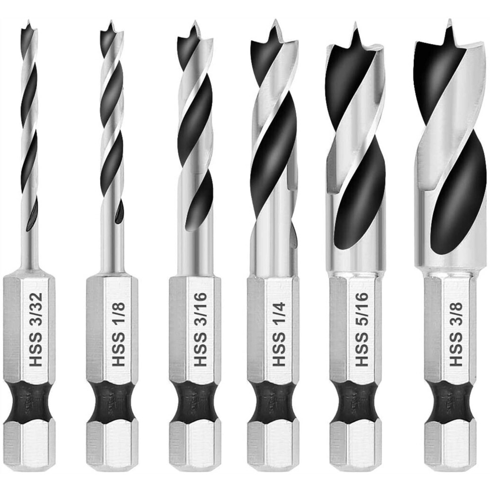 6PCS Brad Point Stubby Drill Bit Set 1/4 Inch Hex Shank Woodworking Tools for Precision Drilling in Hardwoods-image-OPC-PJNZFJV-NEW