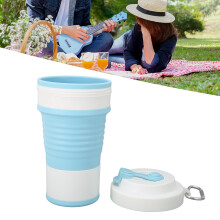 Wanderbecher aus Silikon, faltbar, wiederverwendbar, tragbarer Reisenbecher für Outdoor-Camping, 750 ml, Hellblau