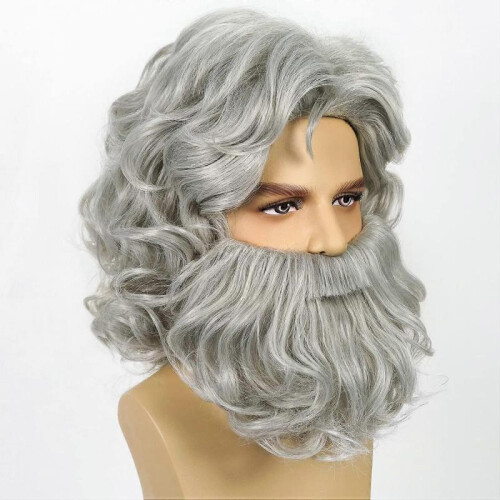 Santa Beard and Wig Set Long Gray Old Man Wizard Wig 2