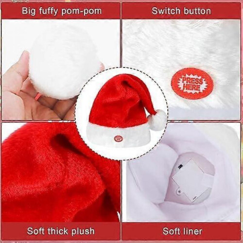 2 Pcs Singing and Dancing Christmas Hat Electric Swing Moving Santa Hat 2