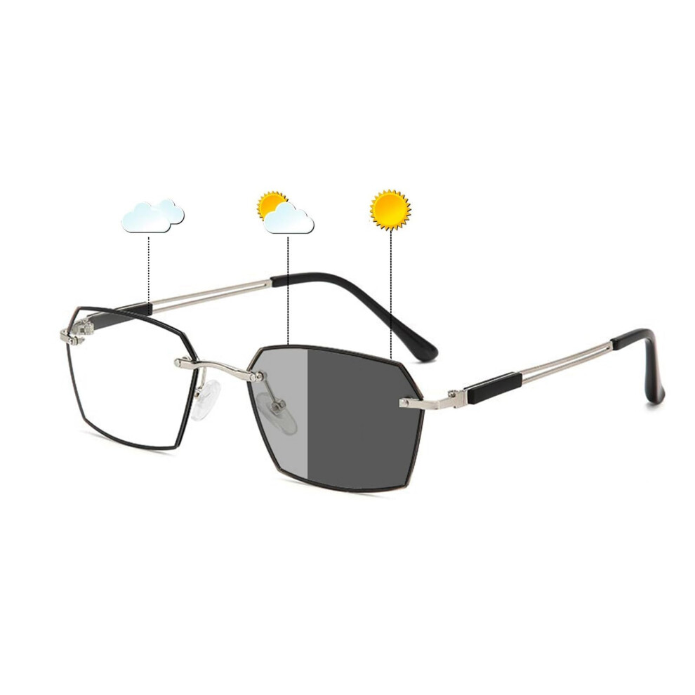 Photochromic Blue Light Blocking Reading Glasses for Men, Stylish Rimless Anti-UV Eyeglasses with Scratch-Resistant Lenses