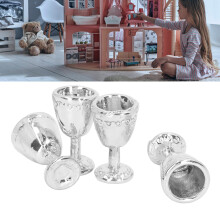 4 piezas de copas de champán en miniatura a escala 1:12 para casa de muñecas, plateadas