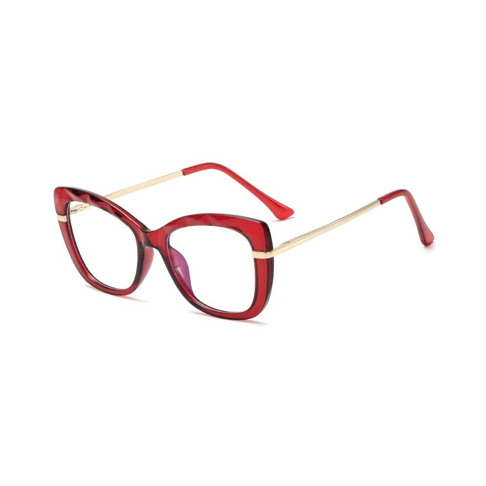 Light/Red Anti Eye Strain Cat-Eye Reading Glasses +250 Large Retro Computer Readers - Color Flat Mirror For Women