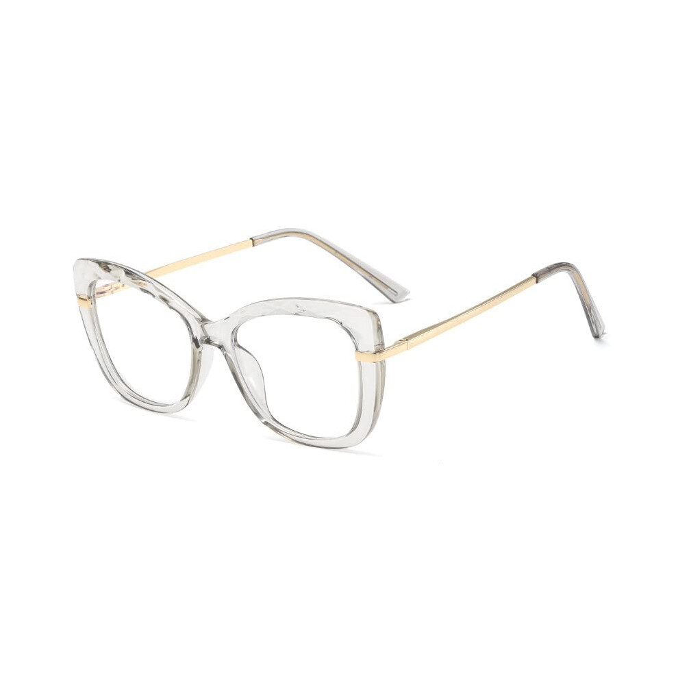 Light/Gray Anti Eye Strain Cat-Eye Large Reading Glasses For Women +350 - Retro Computer Readers Flat Mirror Eyewear