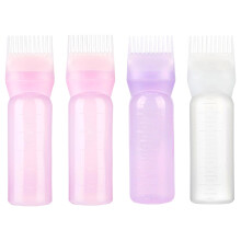 6 Ounce Root Comb Applicator Bottle 4 Pack for Hair Dye and Hair Oil with Graduated Scale in Pink, White, Purple