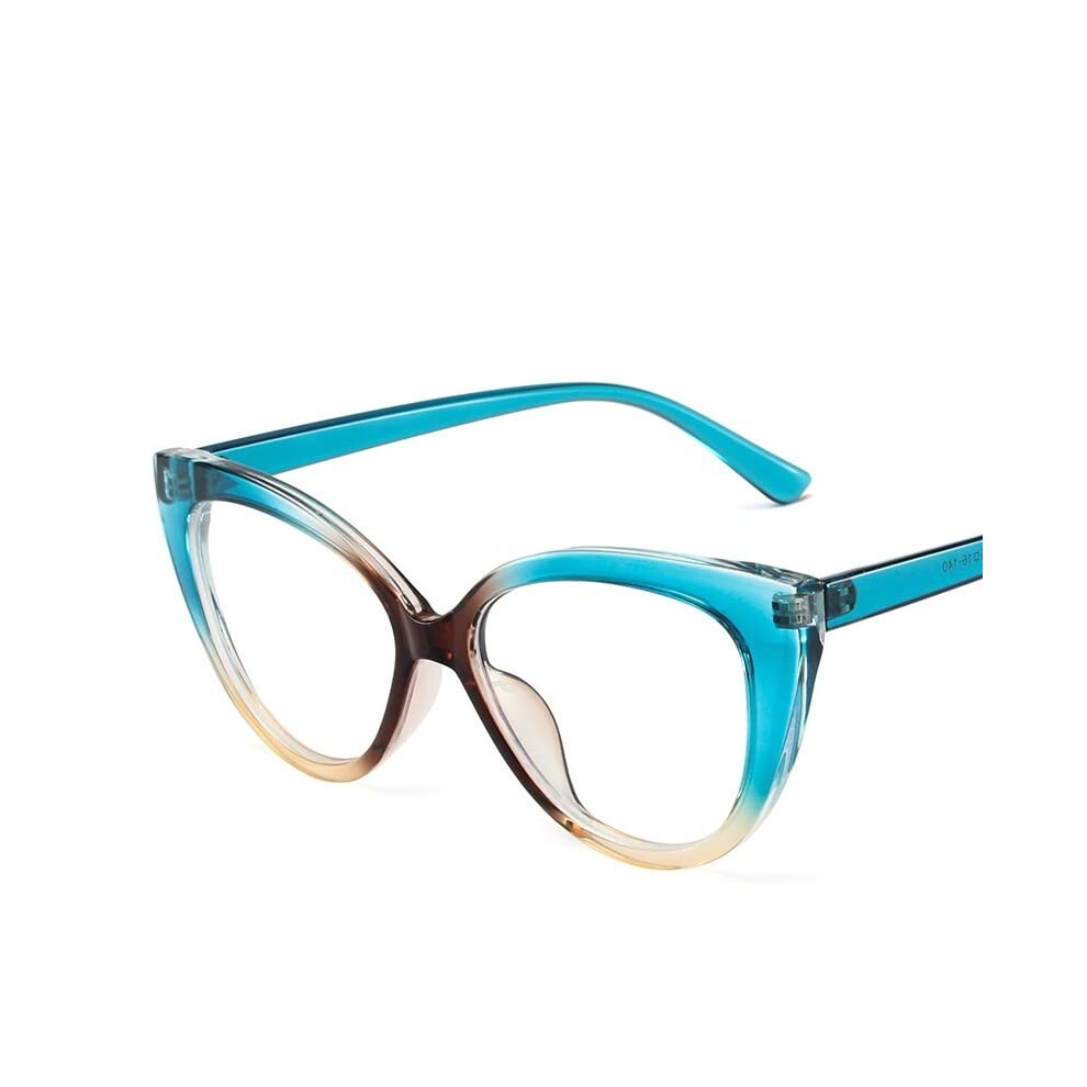 Blue Cat-Eye Light Blocking Reading Glasses +350 Strength Stylish Computer Eyewear Flat Light Mirror C6 Color