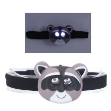 Linterna frontal para niños con diseño de mapache, 2 pilas AAA, 8 x 5,5 cm, gris