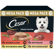 72x150g Cesar Classic Terrine Adult Wet Dog Food Trays Mixed Selection