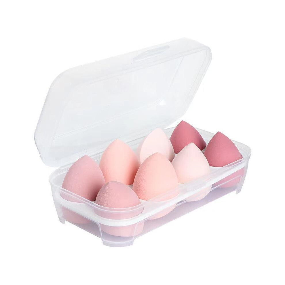 Pink Makeup Sponges Set With Storage Case, 8 Teardrop Blending Applicators For Foundation And Concealer