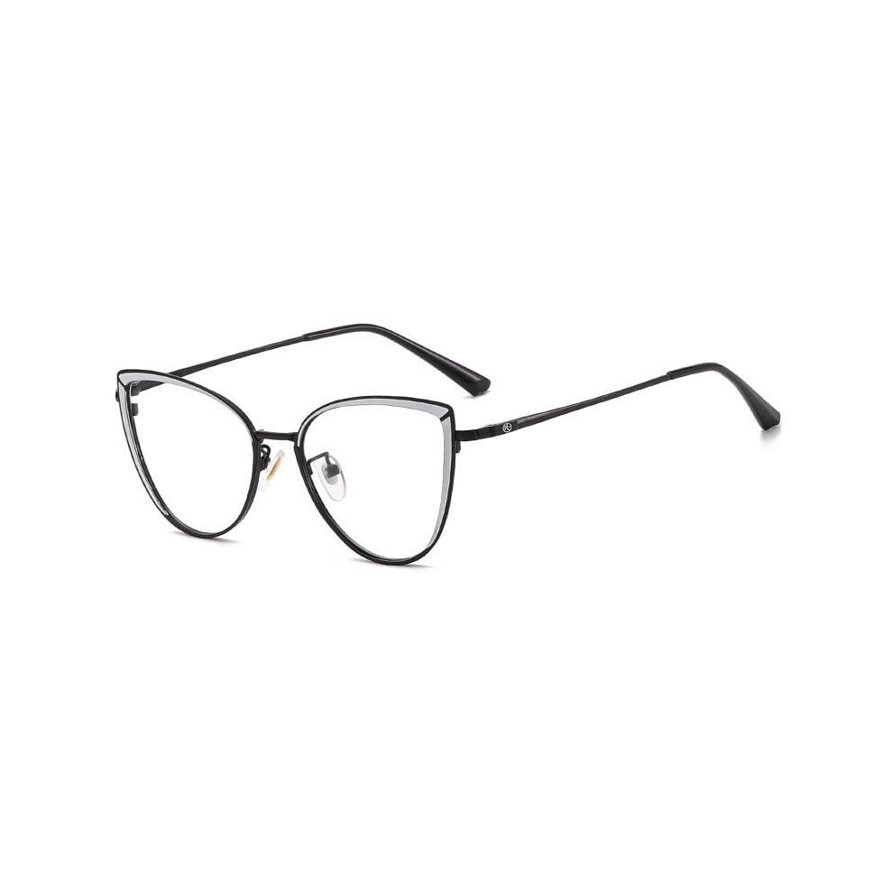 Blue Metal Computer Readers Large Anti Eye Strain Cateye Reading Glasses +100 Black-White Light Blocking Eyewear