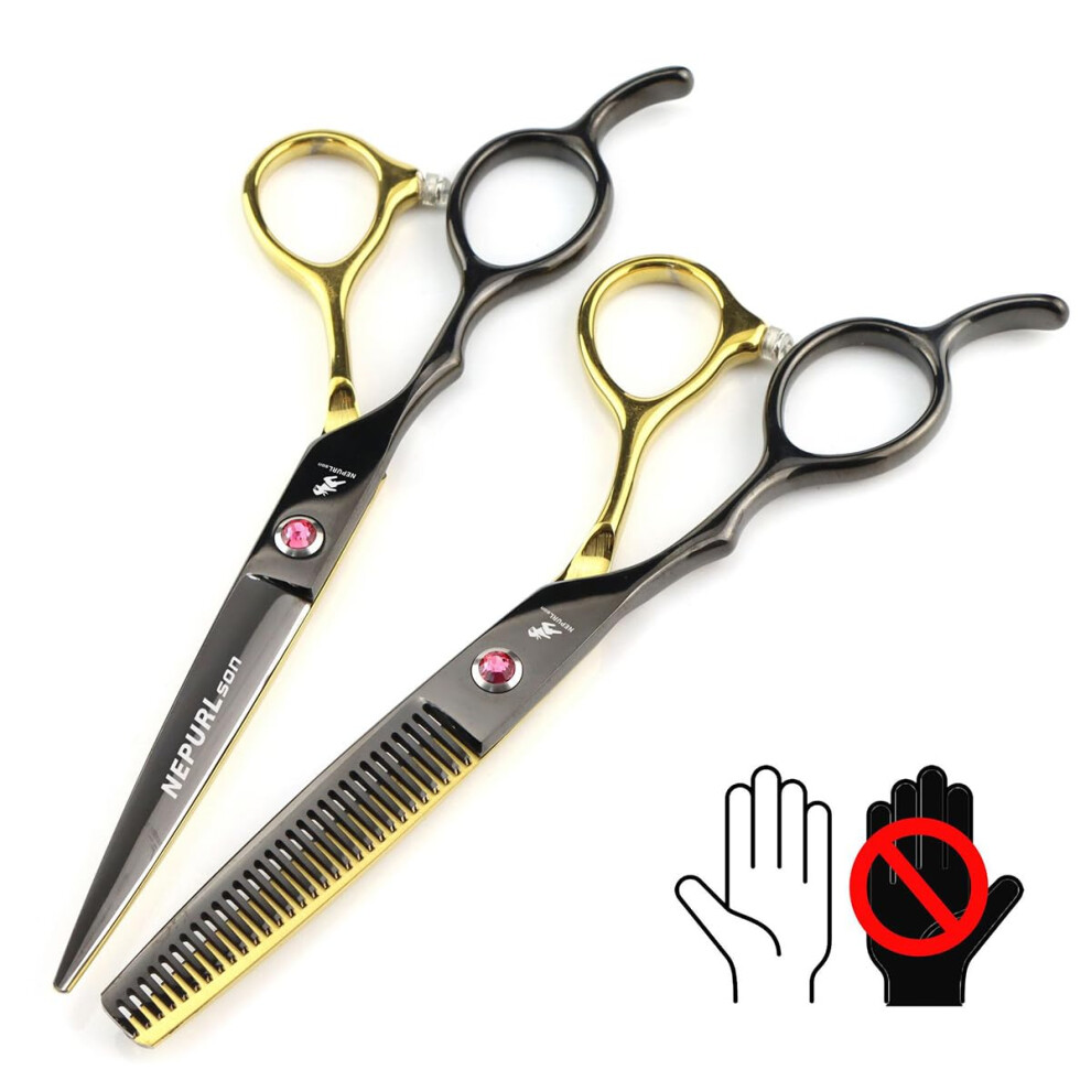 Black/Gold 6" Professional Left Handed Hair Cutting Scissors & Barber Thinning Shears For Hairdressing Stylists