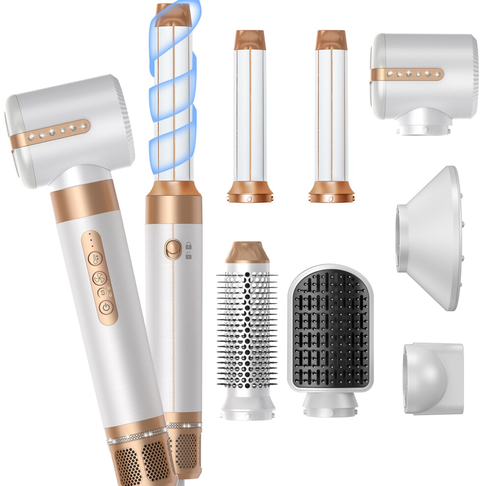 White/Gold Blow Dryer Brush 7 In 1 110000 Rpm High-Speed Negative Ionic Hair Dryer With Diffuser And Curling Iron Round Brush ( Gold)