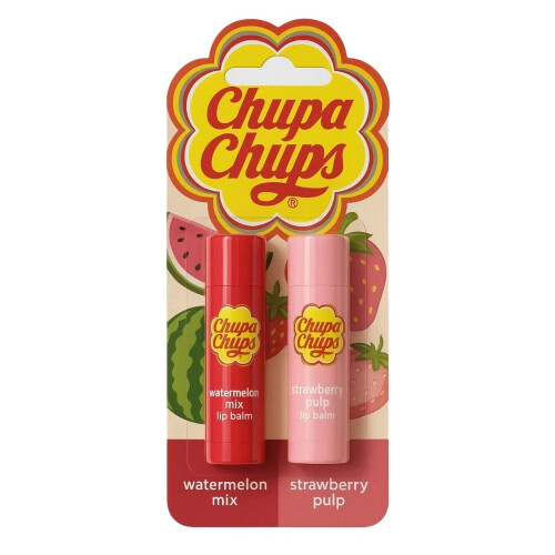 Chupa Chups Chupa Chups Lip Balm Duo Watermelon & Peach Pulp 2 Pack Sealed