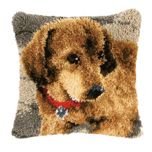 Latch Hook Kits for Adults, 17x17in Pre-Printed Puppy Pattern Canvas, DIY Crochet Pillow Cover for Beginners, Home Decor
