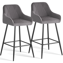 2PCS Bar Stools Velvet Grey Dining Room Kitchen