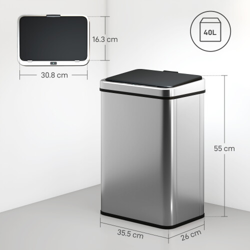 Homcom HOMCOM Kitchen Bin with Fast Motion Sensor, 40L Stainless Steel Sensor Bin 2